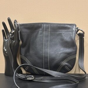 Coach Black Leather Crossbody Bag – Classic Stitch Detail